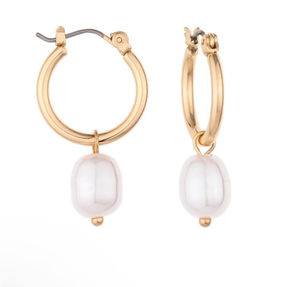 Charged Pearl huggie gold hoop earrings